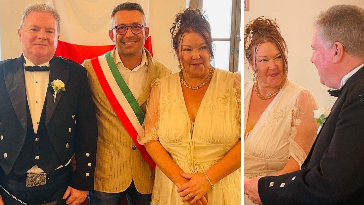 Gli sposi con il sindaco di Terricciola Matteo Arcenni