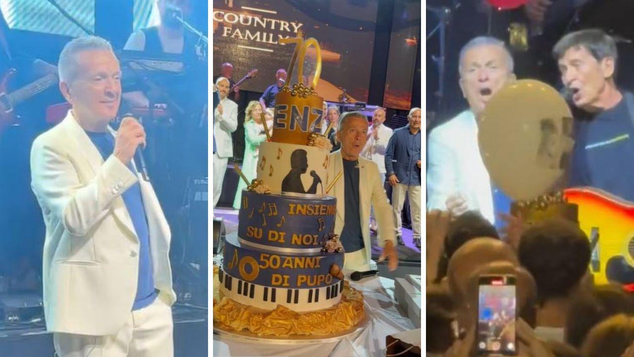 Alcuni momenti della festa per i 70 anni di Pupo (<em>foto da video Instagram / @enzoghinazzi</em>)