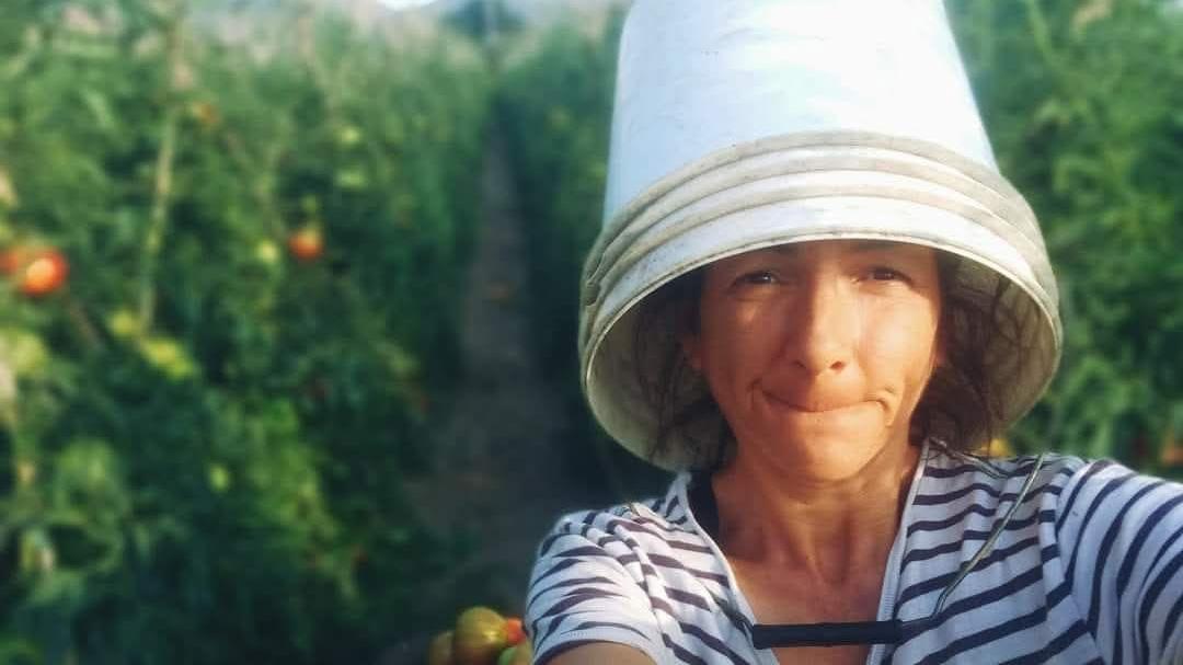 Francesca Pachetti in mezzo ai suoi pomodori
