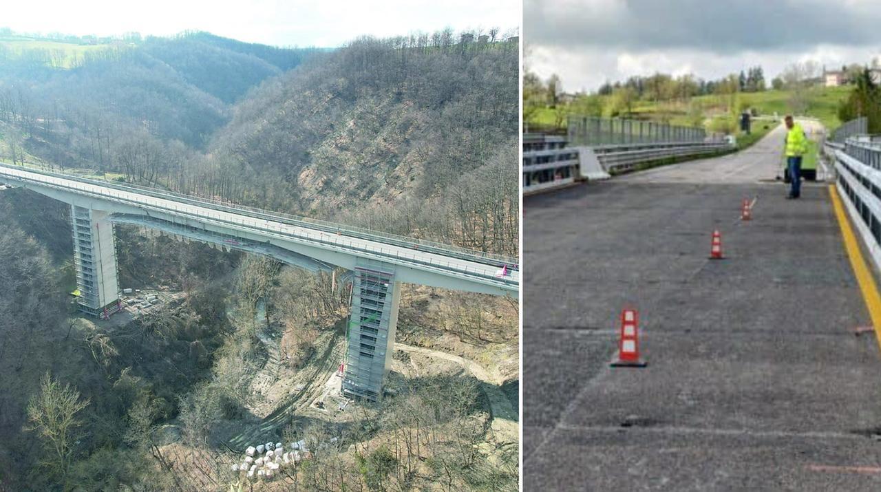 
	La prima chiusura del viadotto e, a destra, il ponte bailey

