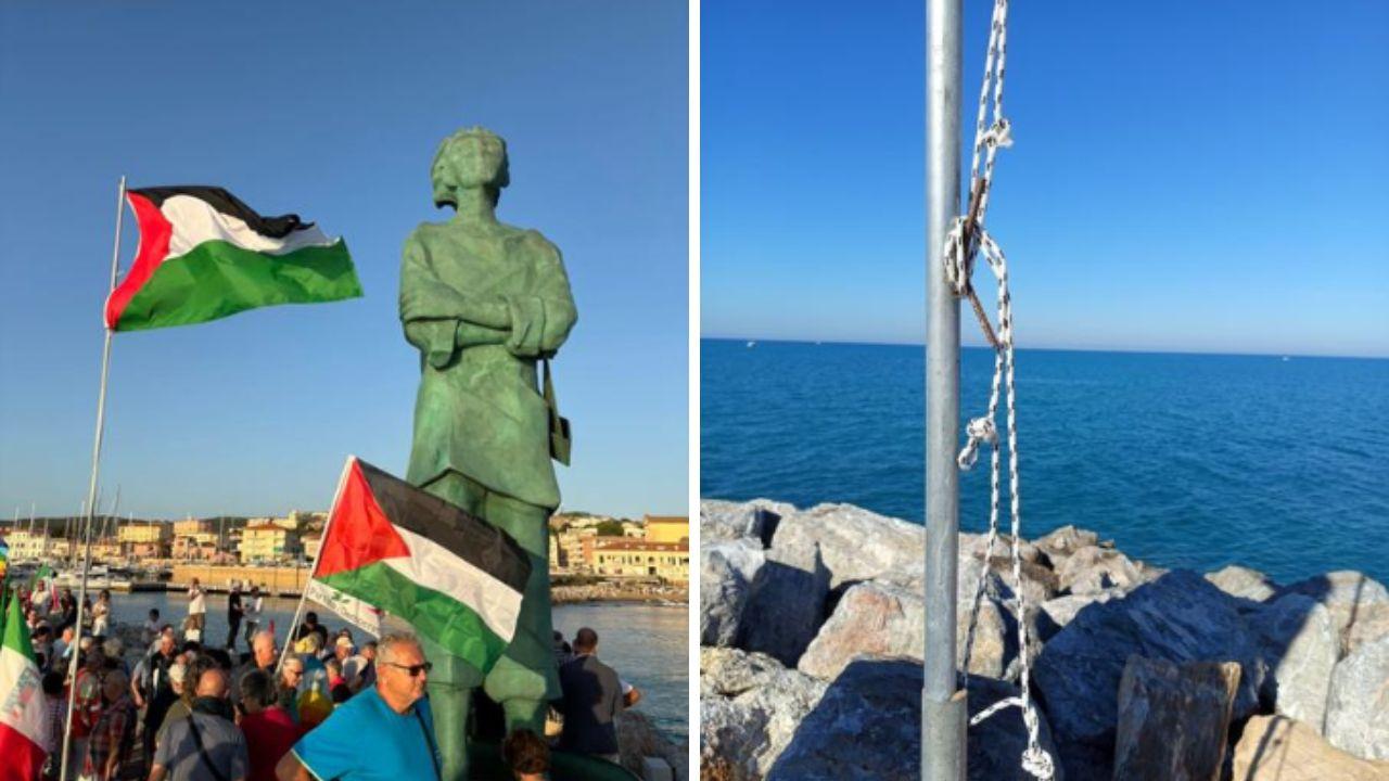 
	A destra la bandiera trafugata&nbsp;

