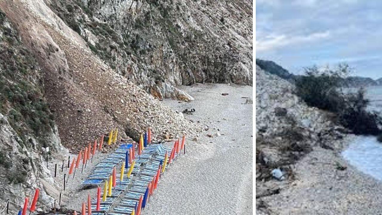 La frana sulla spiaggia di Sansone