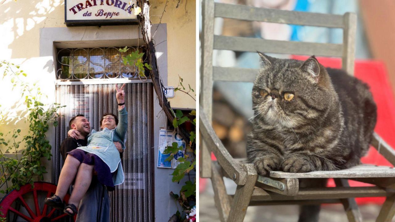 
	Nonna e nipote di fronte alla trattoria e il gatto Brando (foto da Instagram)

