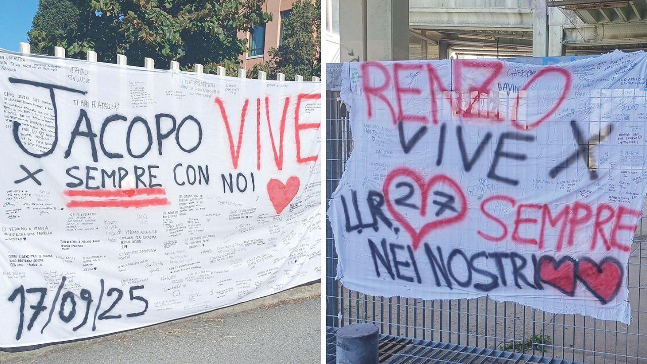
	Gli striscioni fuori dal liceo Buonarroti e dall&rsquo;istituto Da Vinci

