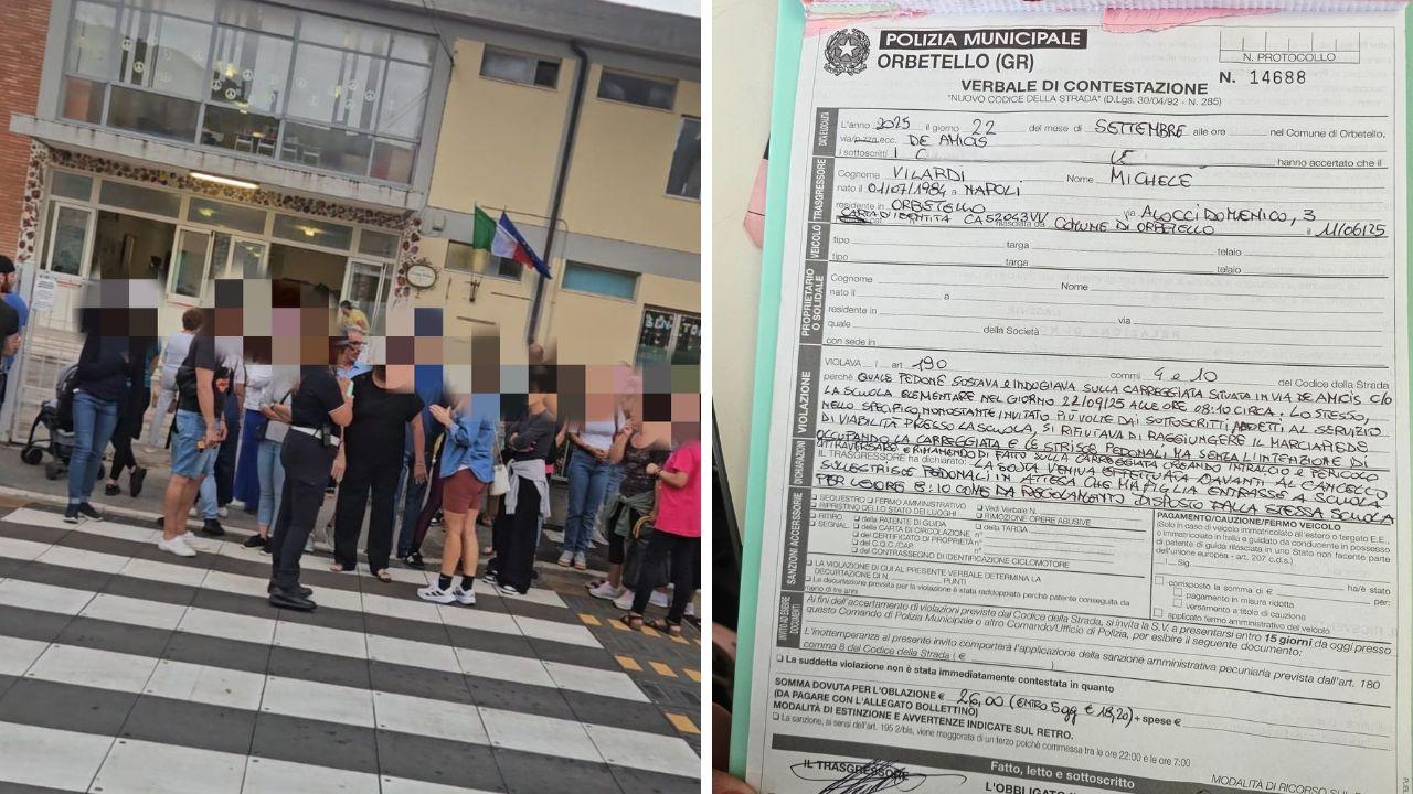 Orbetello, padre accompagna la figlia a scuola e si ferma (a piedi) sulle strisce pedonali: multato