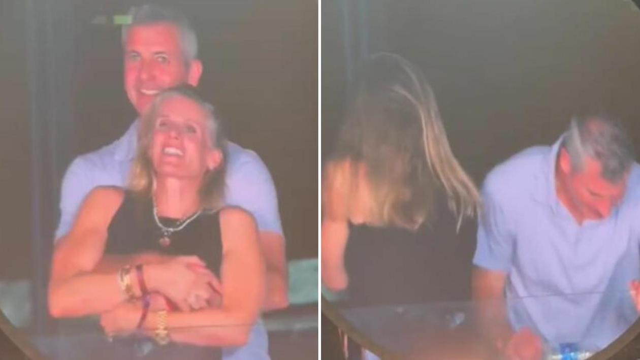 Due frame della reazione di Kristin Cabot e Andy Byron