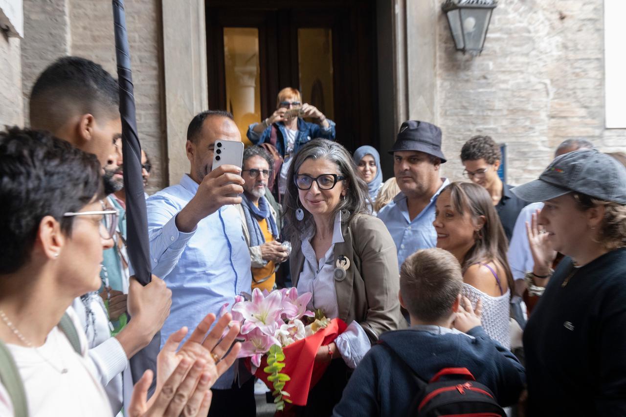 
	Francesca Albanese dopo l'incontro in municipio

