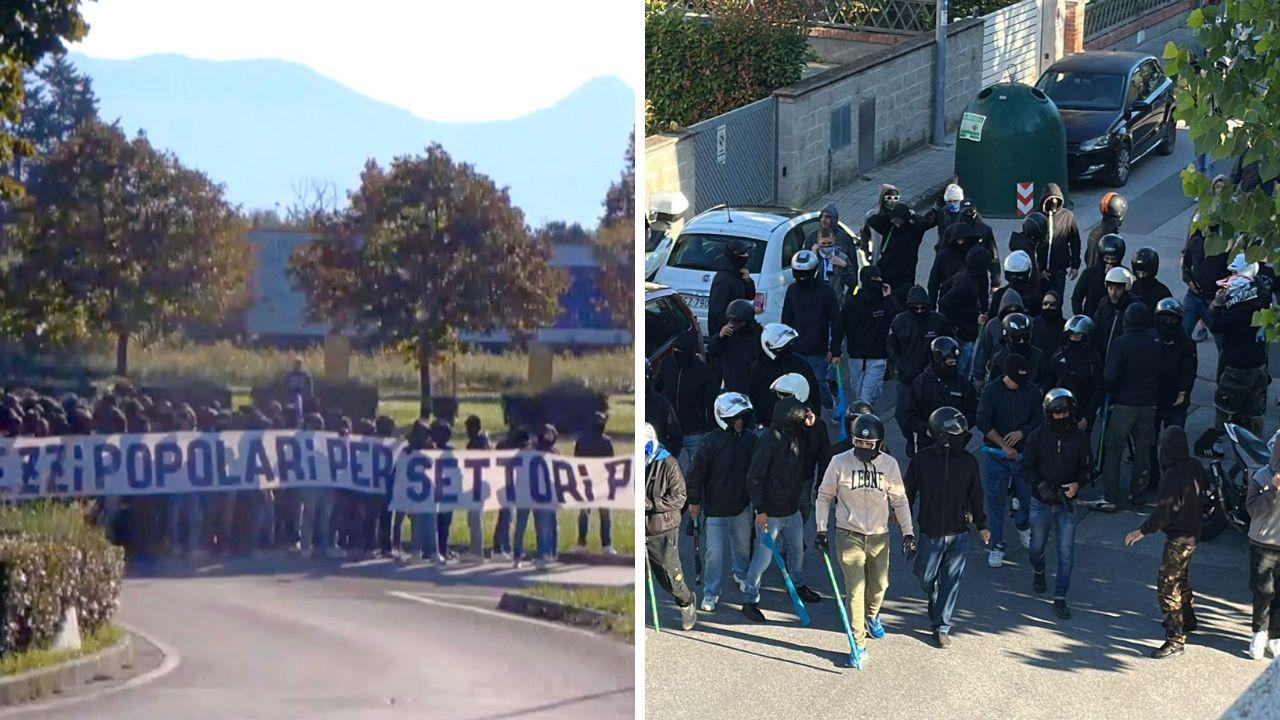 Gli ultras viola arrivati a Pisa