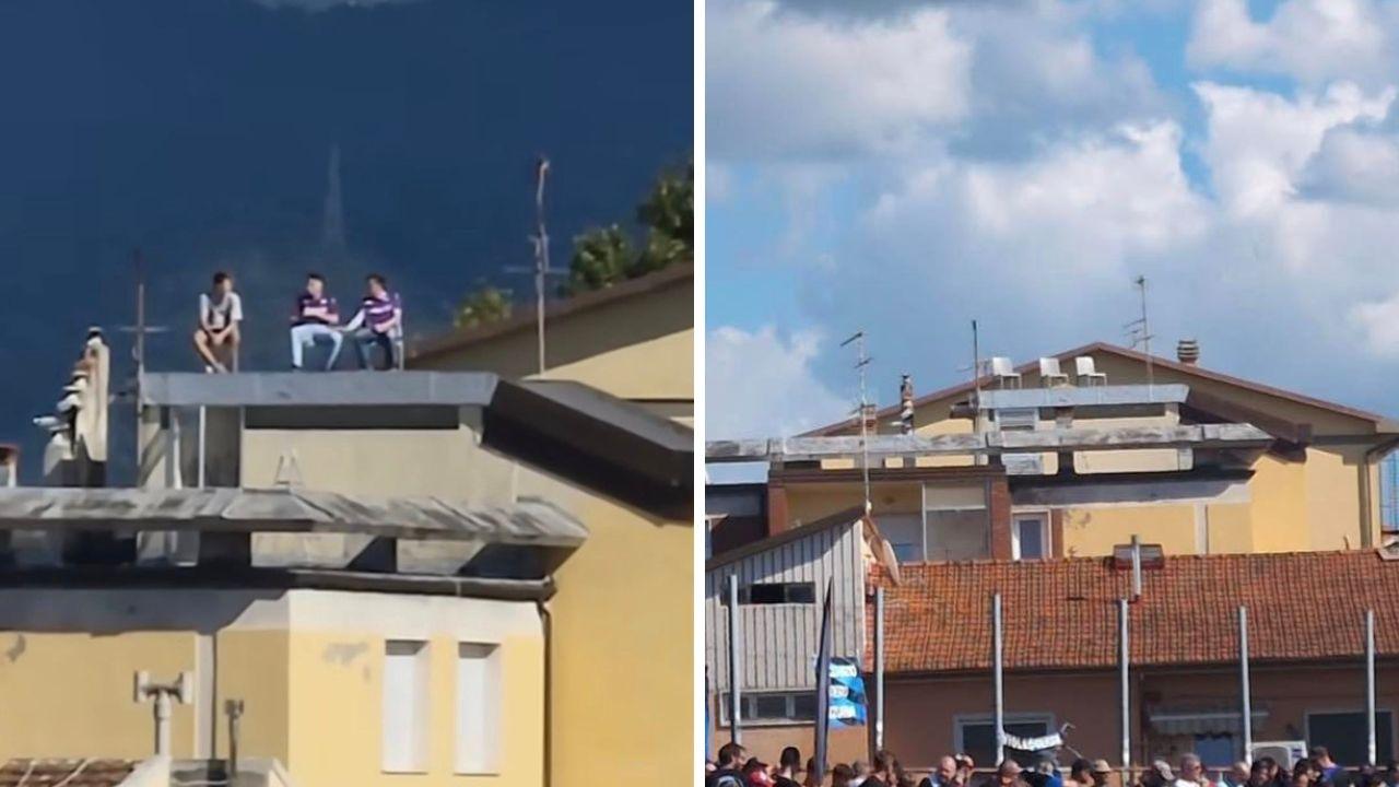 I tre tifosi viola e le sedie vuote (foto Facebook)