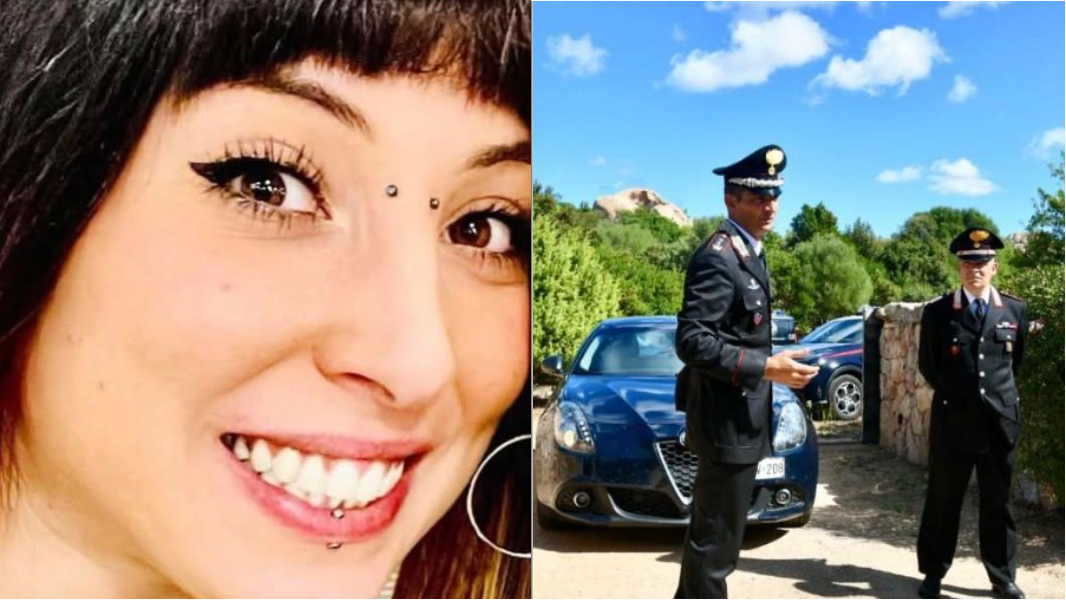 
	Cinzia Pinna, vittima del brutale omicidio, e i carabinieri all'esterno della tenuta in cui &egrave; stata uccisa


