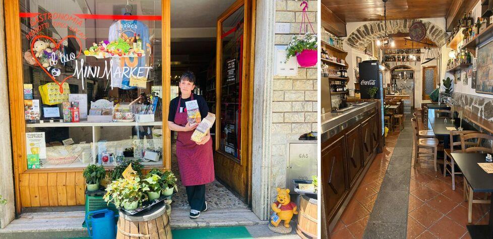 Dalida al mini market e a fianco il locale “da Aristo”