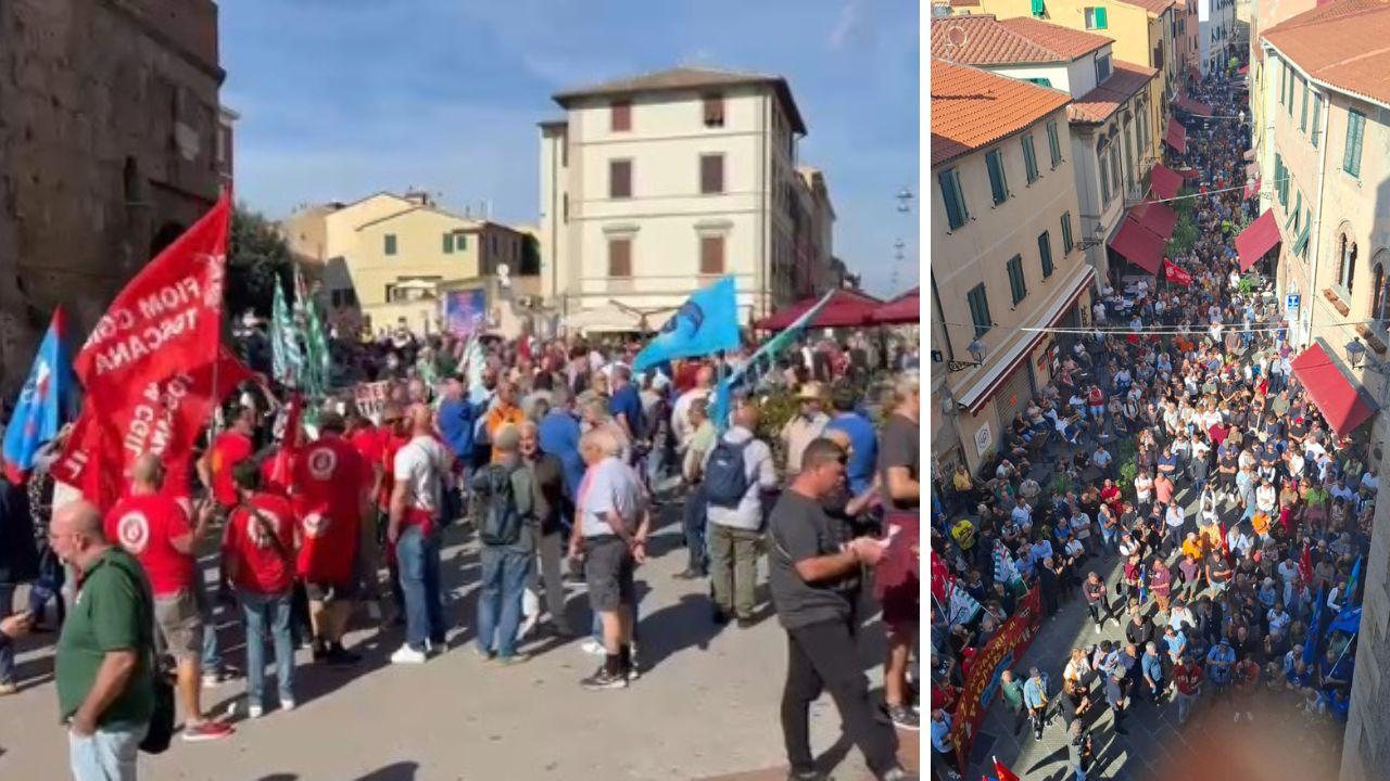In centinaia in corteo a Piombino per i lavoratori della Magona senza stipendio dal 12 agosto