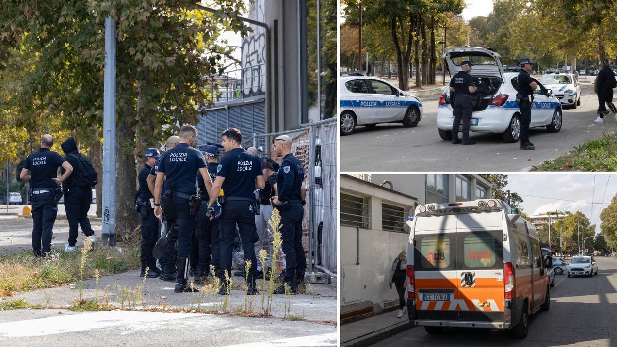 L'intervento di polizia locale e 118 dopo la maxi rissa (foto Luigi Esposito)