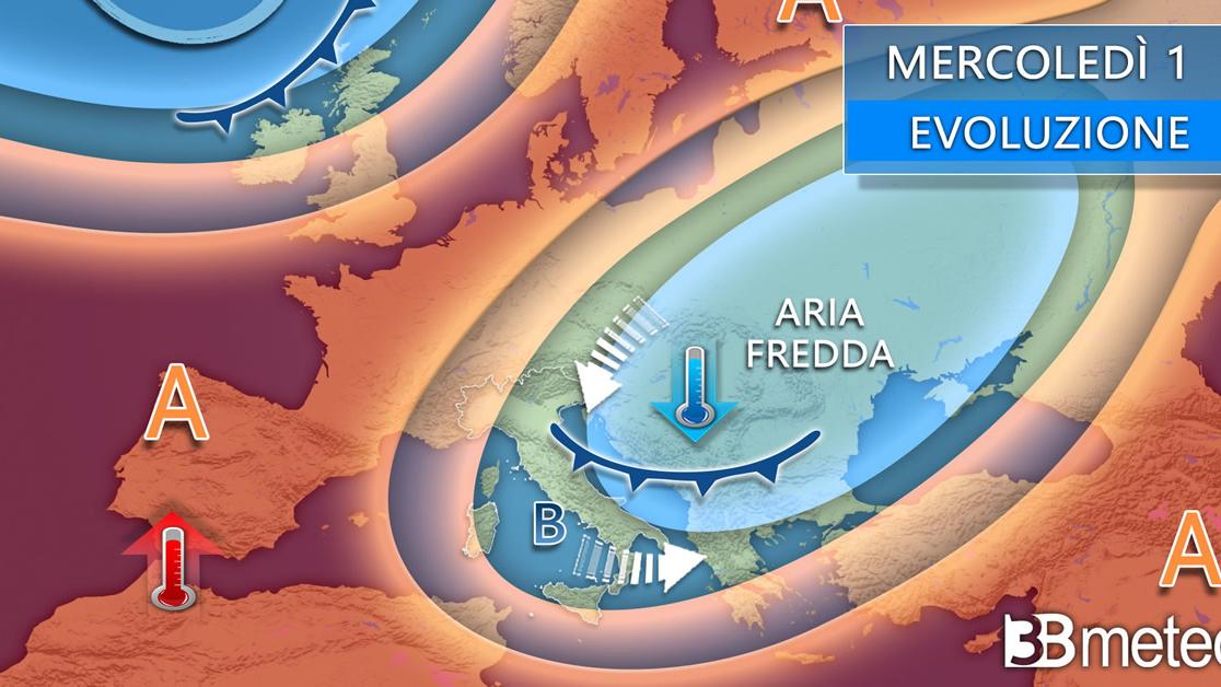 La massa d'aria fredda in arrivo in Italia