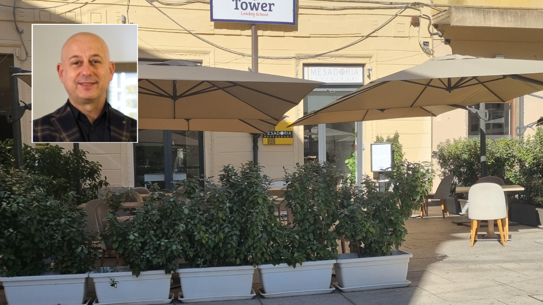 
	Il ristorante Mesadoria (ex Castello) in piazza Castello a Sassari, nel riquadro il titolare Roberto Pinna

