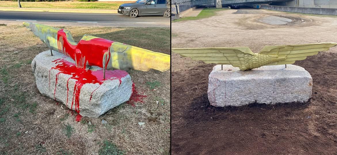 Imbrattata l’aquila simbolo dell’ex idroscalo di Olbia
