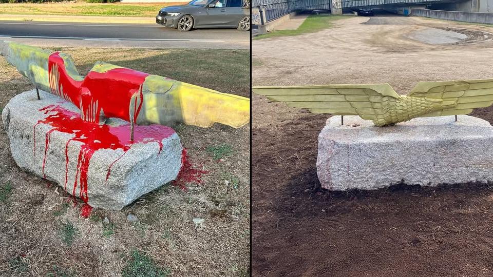 Imbrattata l’aquila simbolo dell’ex idroscalo di Olbia