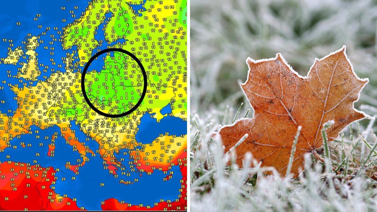 A sinistra la massa fredda che sta raggiungendo l'Italia e la Toscana (Elaborazione Cmt)