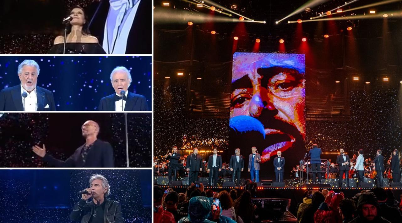 Pavarotti emoziona ancora: nell’Arena sotto il diluvio duetti virtuali con le star