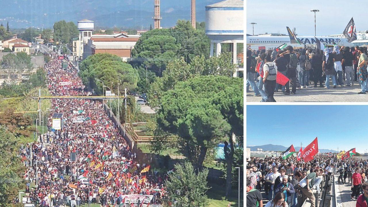 Proteste a Livorno, in alto a Pisa (Galilei) e in basso sulla Fi-Pi-Li (fotoservizio Stick)