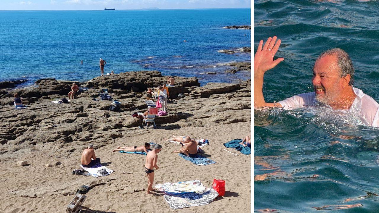 Persone al mare a Livorno a ottobre e Roberto Santini