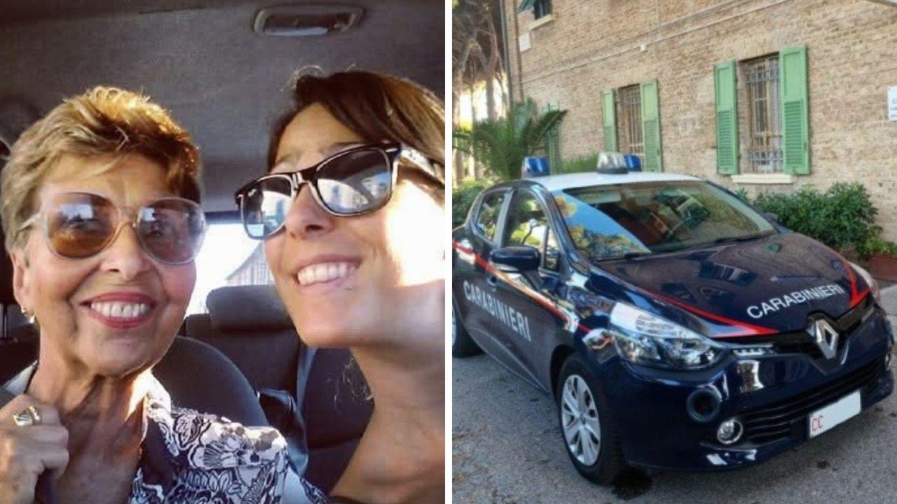 Gyada Polizzi con la nonna Carla Gensini, a dx un'auto dei carabinieri di Rosignano