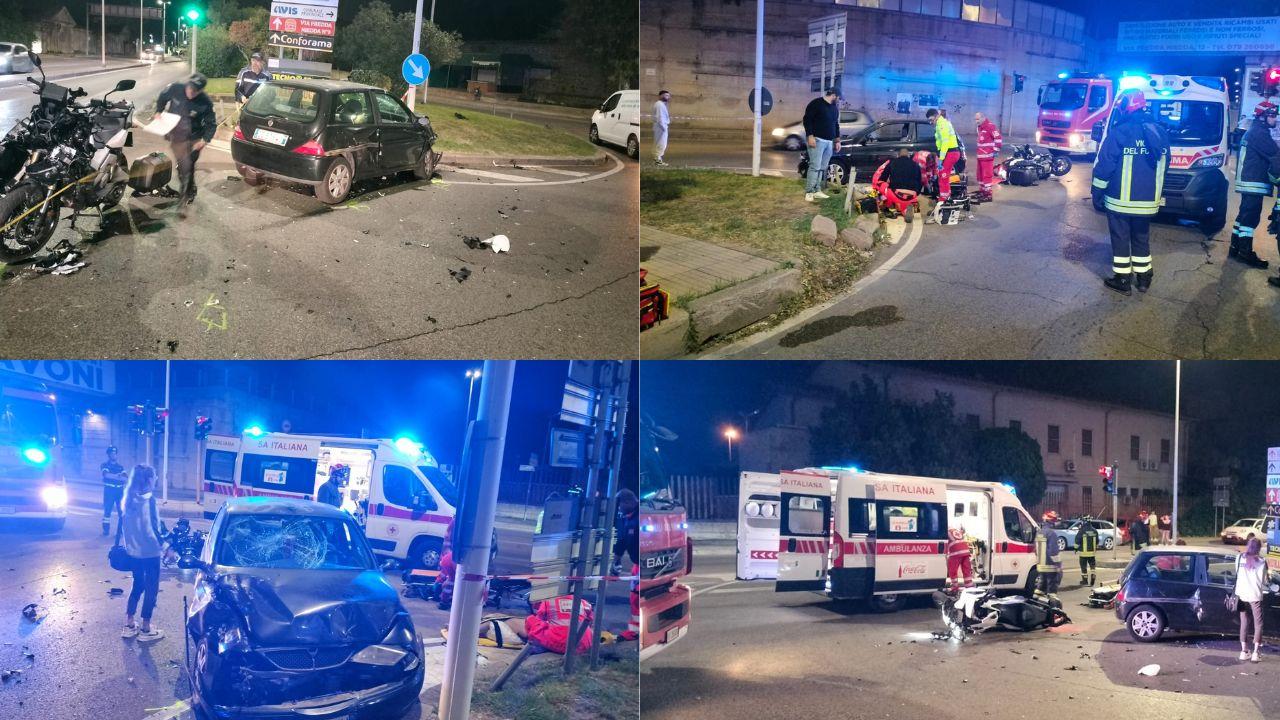 Sassari, violento scontro tra auto e moto: due feriti