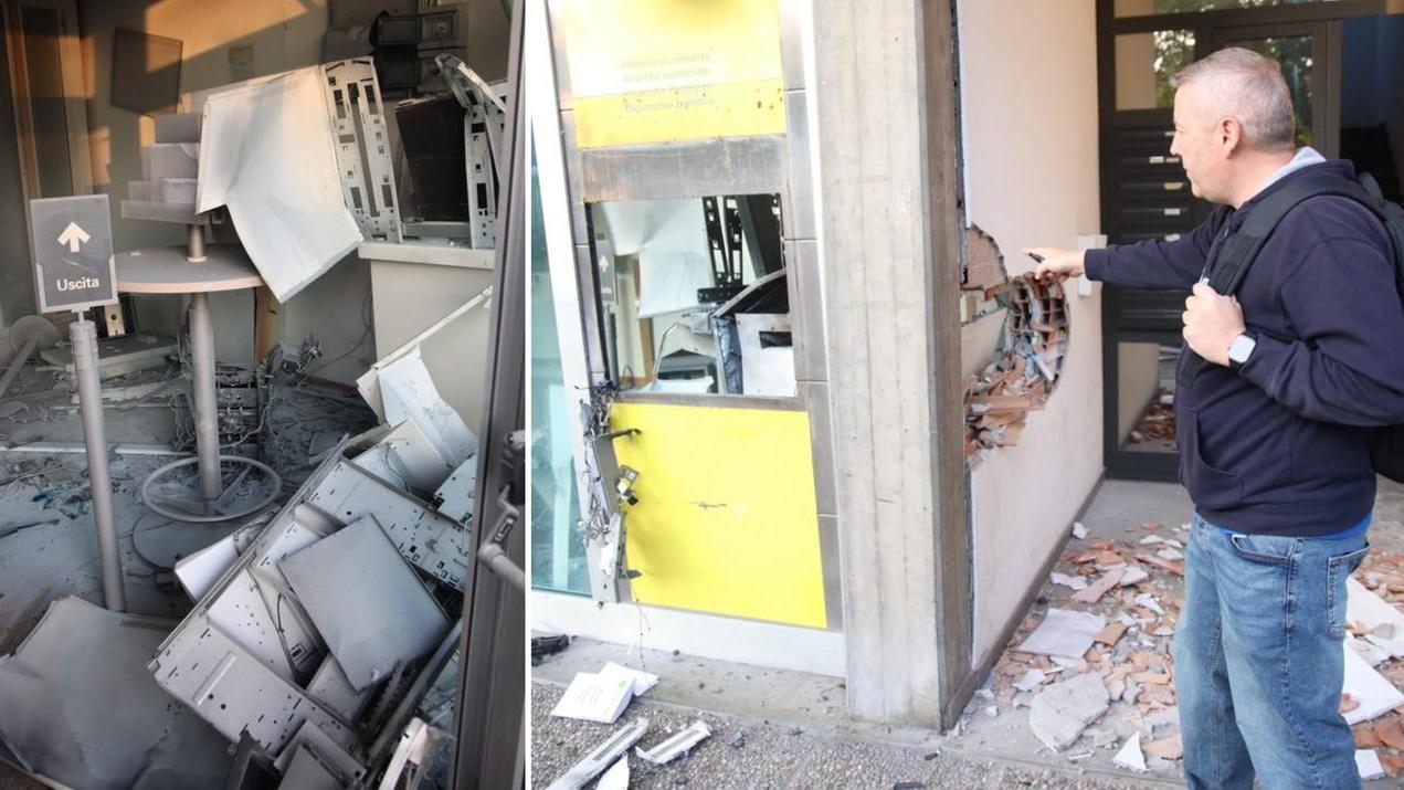 Il postamat fatto esplodere (foto di Luigi Esposito)