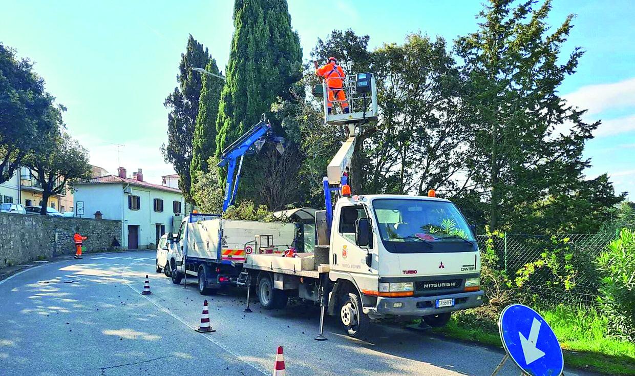 
	Il primo intervento nel tratto interessato di via Traversa Livornese

