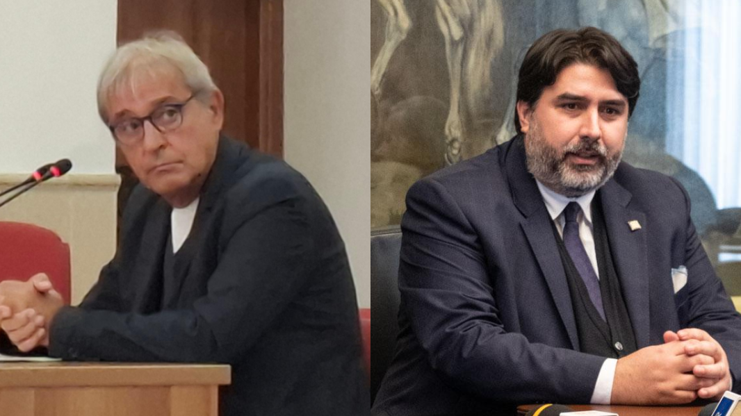A sinistra Roberto Capelli in aula a Nuoro, a destra l'ex governatore Christian Solinas