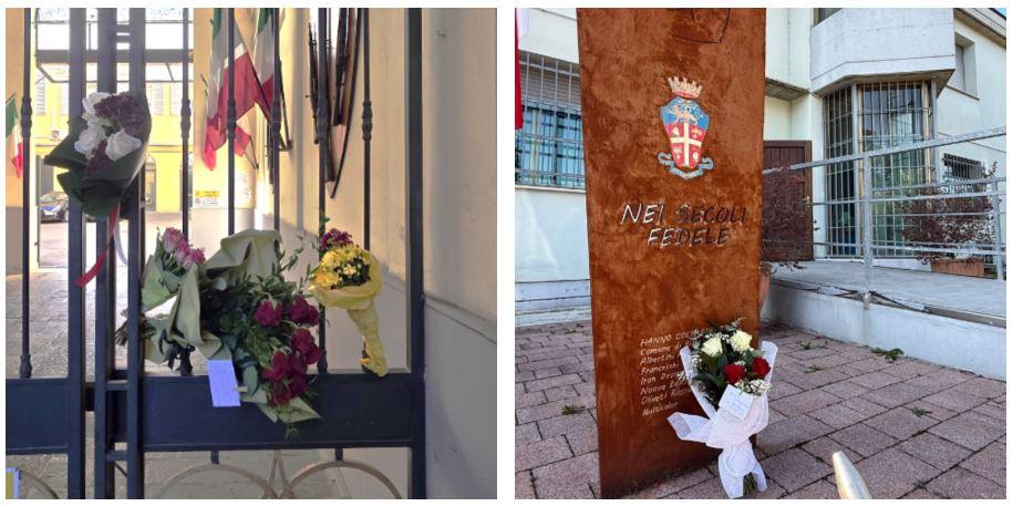 Fiori e messaggi di cordoglio a Reggio Emilia per i tre Carabinieri morti nell’esplosione di Castel d’Azzano