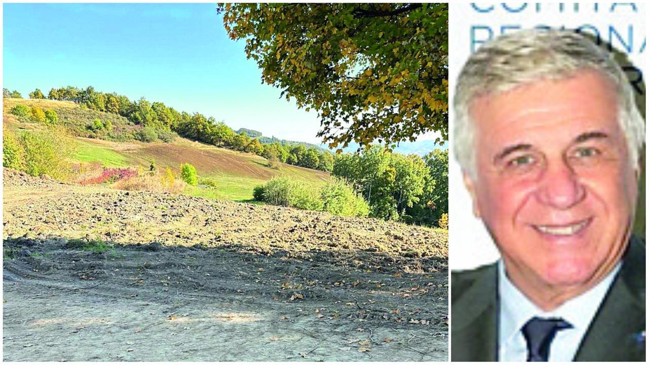 
	Il campo da golf arato, a fianco&nbsp;Stefano Frigeri

