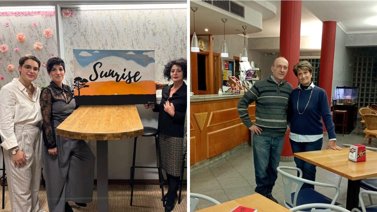 Francesca Lerro, Isabella Cabeddu e Martina Ladu al Sunrise di Sperone, a dx Franco Grazzini e la sorella Paola alla Casa del Popolo di Quarrata