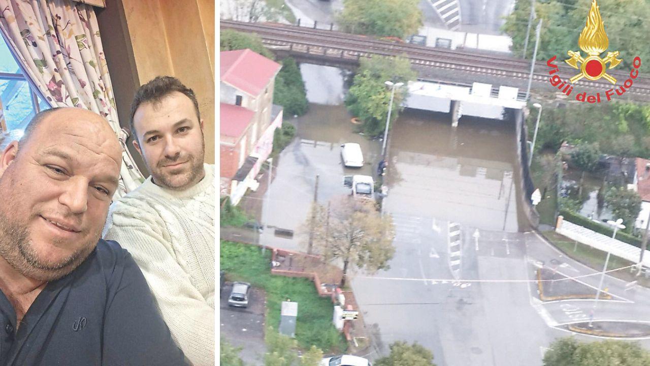 A sx Ioan Bogati e Arbi Mullaj, a dx un sottopasso allagato
