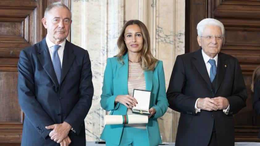 Federica Minozzi tra Adolfo Urso e Sergio Mattarella