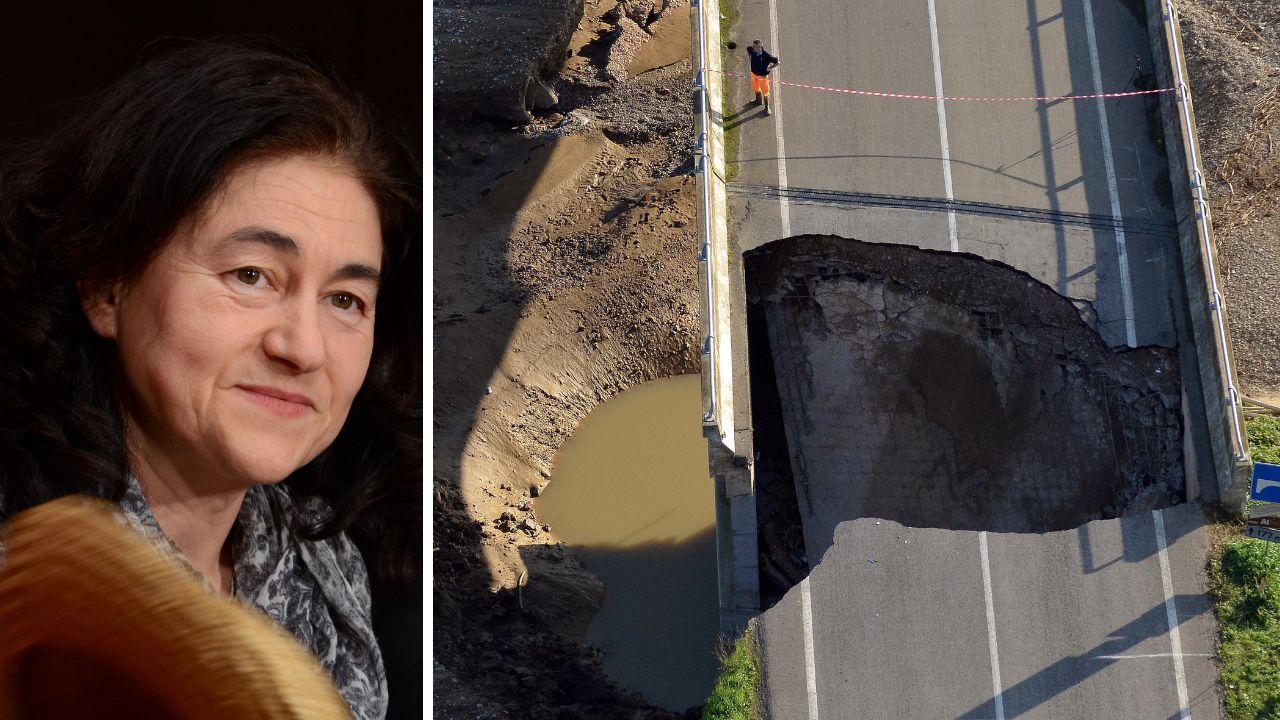 
	Antonella Vanni e la voragine che si apr&igrave; sul ponte sull'Albegna

