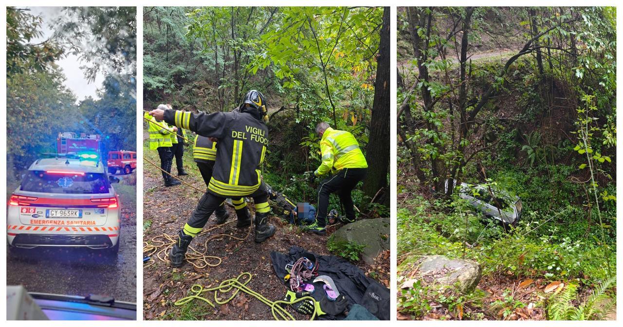 
	La macchina spinta nella scarpata e l'intervento dei vigili del fuoco

