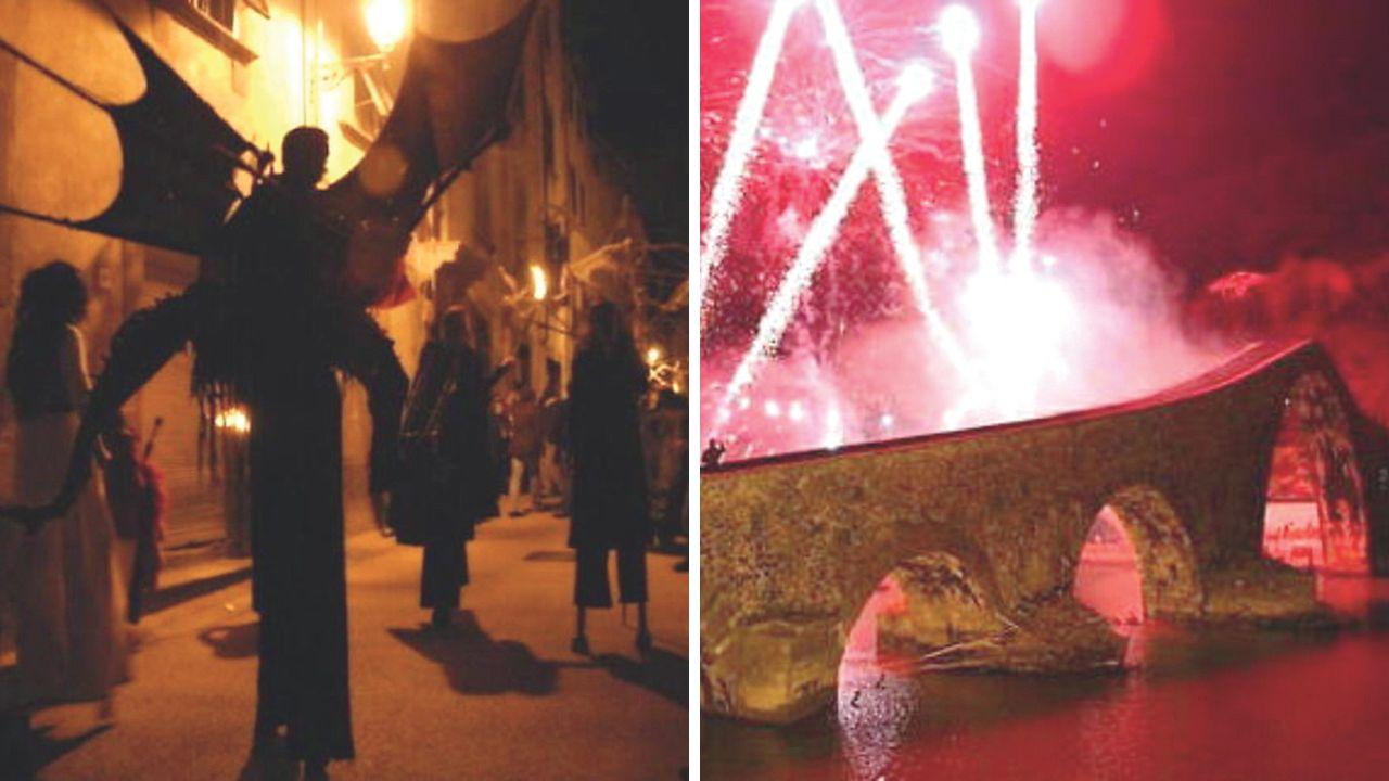 Il Ponte del Diavolo a Borgo a Mozzano e alcune maschere in una passata edizione della festa