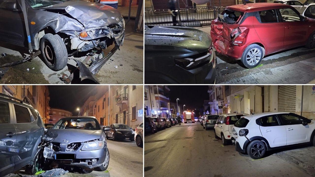 Perde il controllo dell’auto in pieno centro: otto macchine travolte e tre feriti