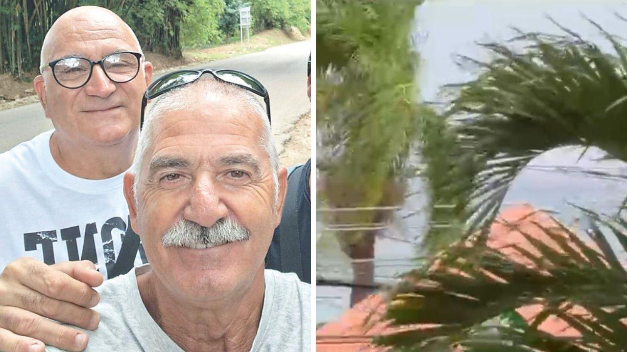 Giorgio Brizzi con Franco Piccini (tra i turisti apuani) e a lato un'immagine da Montego Bay alle 13 del 28 ottobre (ora italiana)