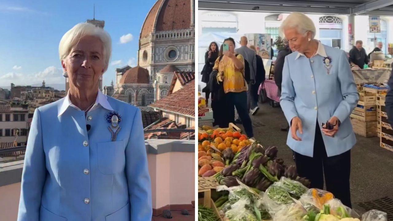 Christine Lagarde al mercato di Sant'Ambrogio a Firenze (foto Instagram / Christine Lagarde)