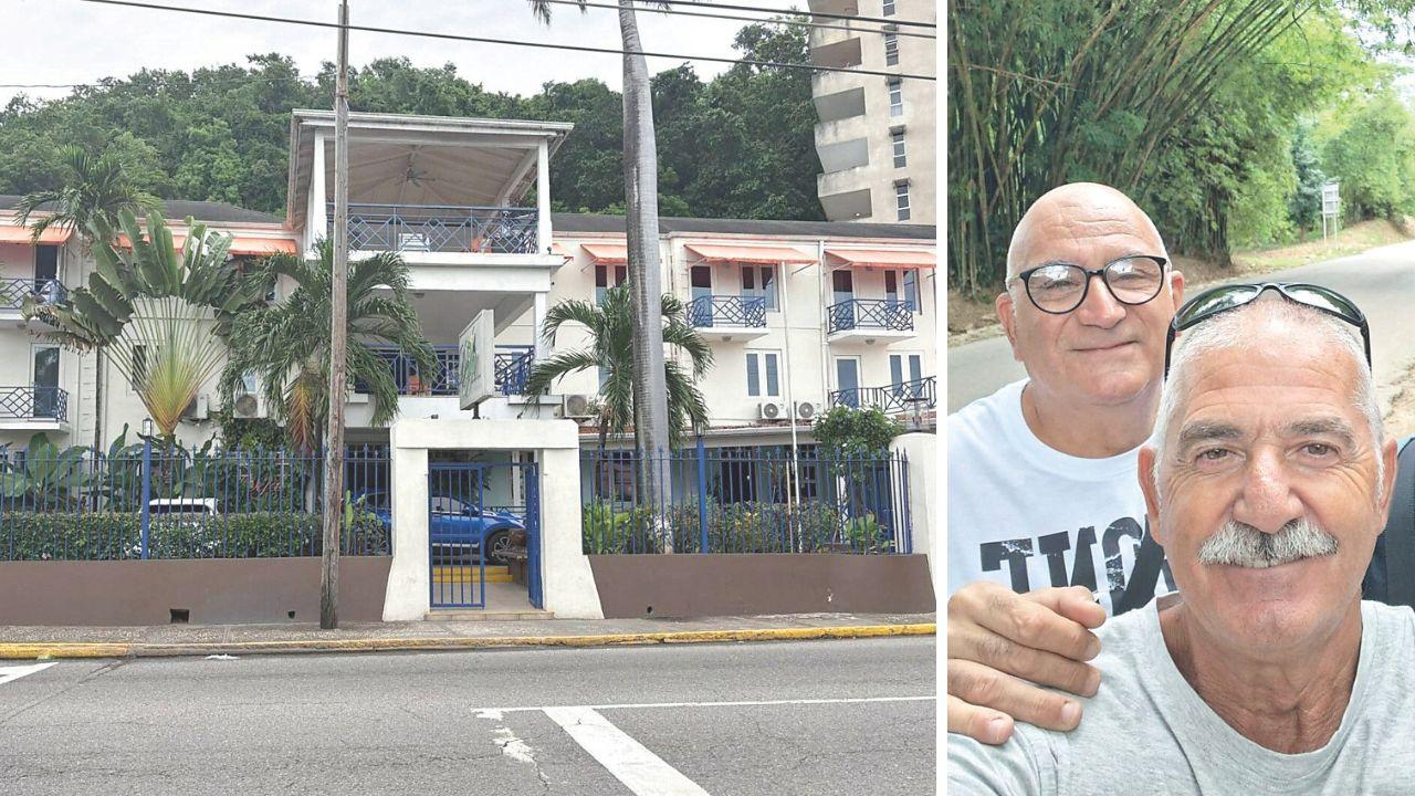 La struttura di Montego Bay in cui sono stati trasferiti 40 turisti apuani, a dx Giorgio Brizzi con il cognato Franco Piccini