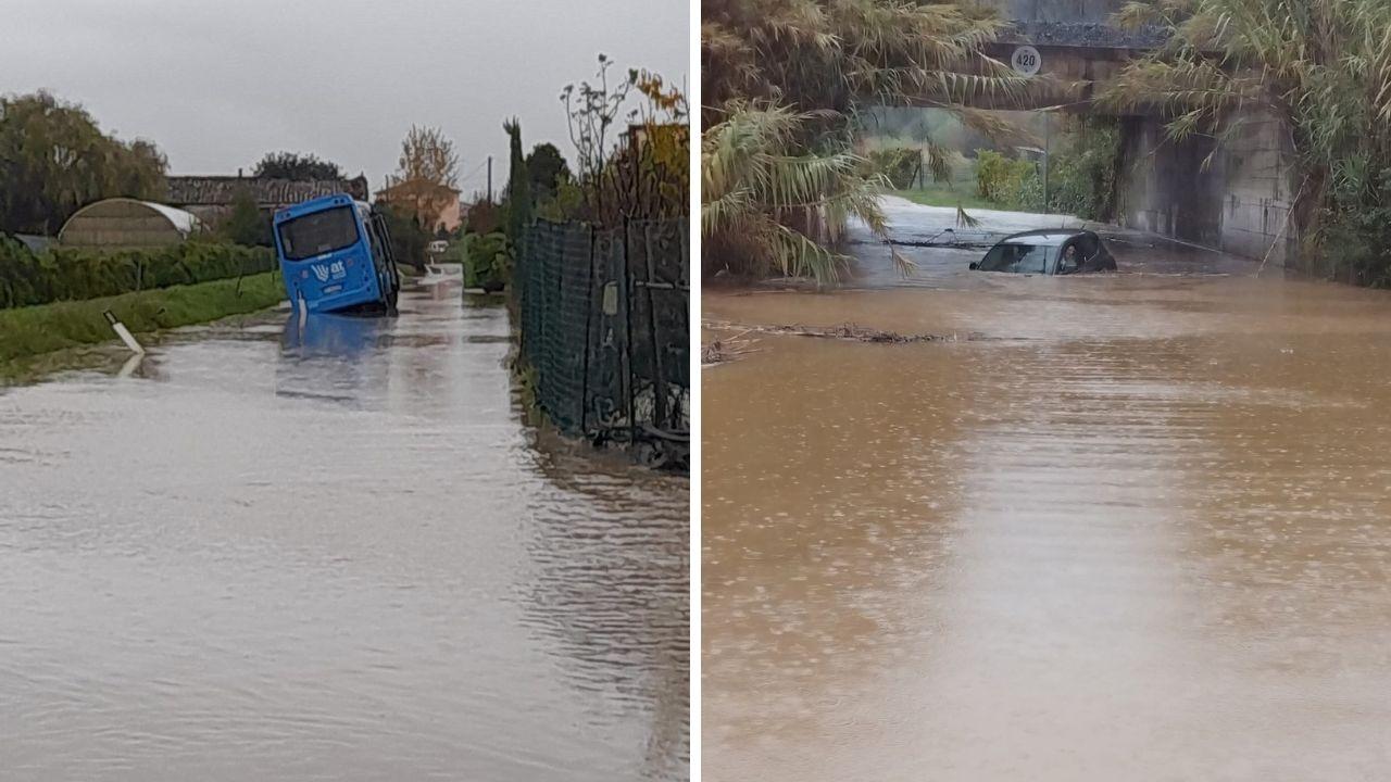 Il bus a Bottegone e un'auto intrappolata nel Pistoiese