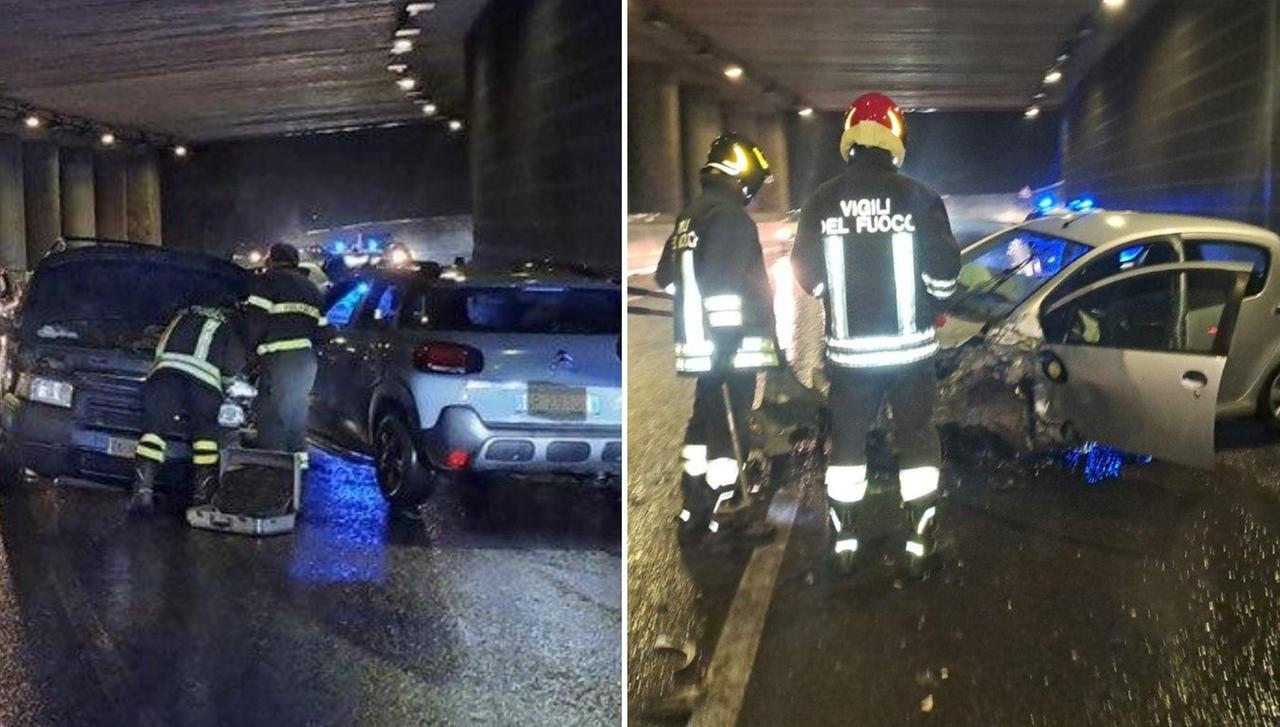 
	L'incidente nel tunnel al Carrai (foto vigili del fuoco)


