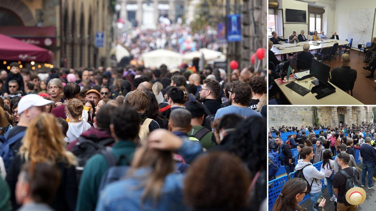 I visitatori, la coda ai padiglioni (foto Nucci) e la riunione