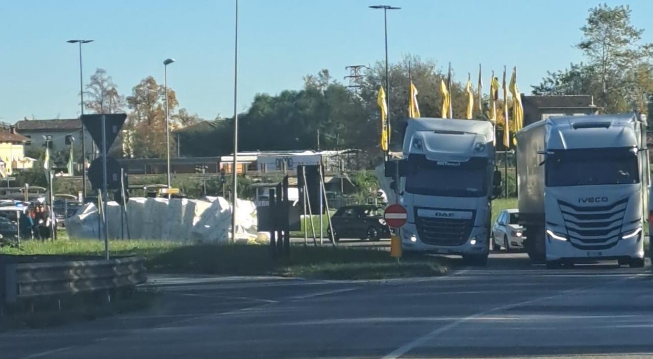 
	Il carico perso dal camion alla rotonda&nbsp;(foto G. Bertilacchi)

