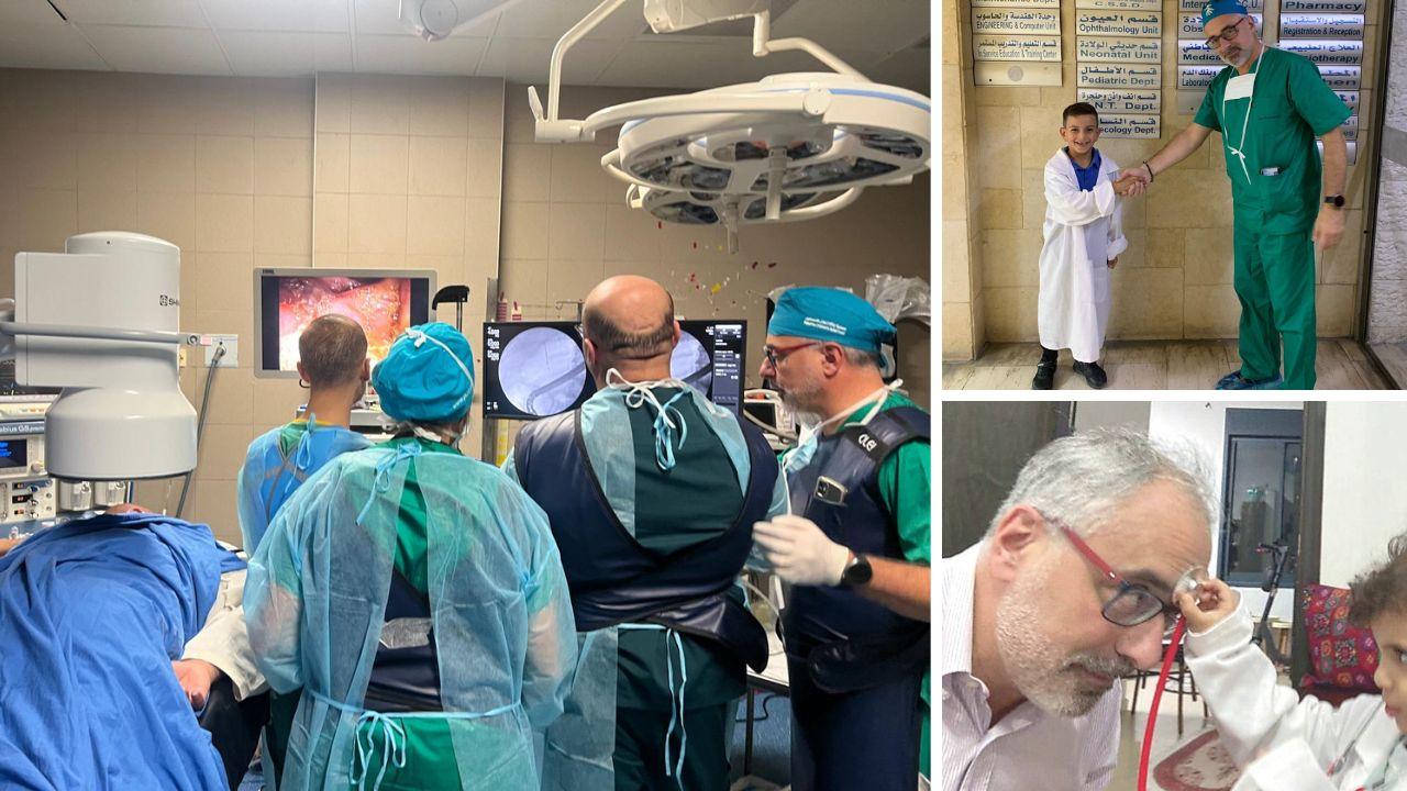 Il dottor Raffaele Manta durante alcuni momenti della missione umanitaria in Palestina