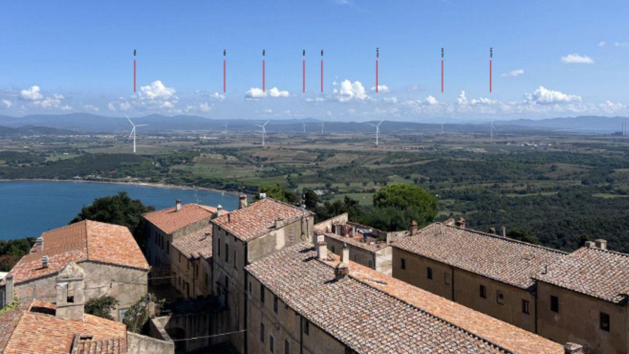 Il foto inserimento delle torri eoliche previste dal progetto