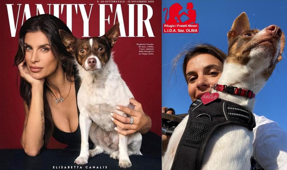 Elisabetta Canalis su Vanity Fair insieme a Nello: è il cagnolino adottato a Olbia