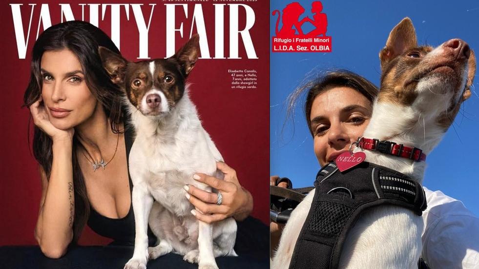 Elisabetta Canalis su Vanity Fair insieme a Nello: è il cagnolino adottato a Olbia